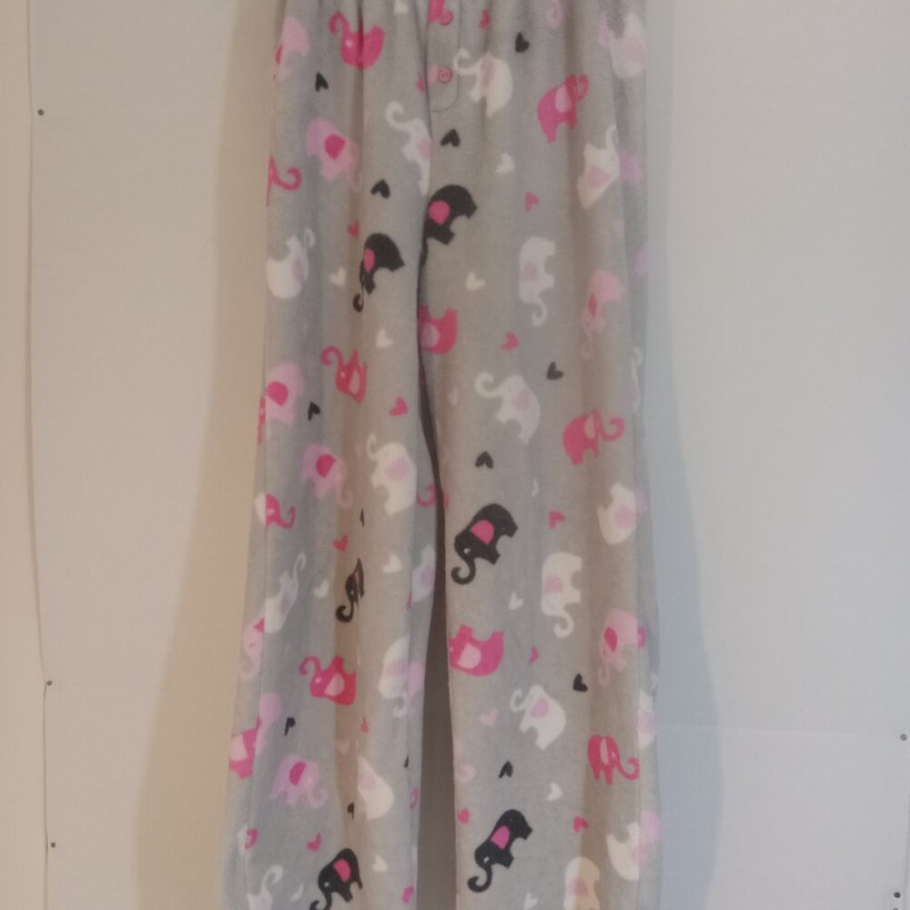 Rampage Pajama Lounge Pant Girls Size M Gray Pink Black Elephants Elastic Waist